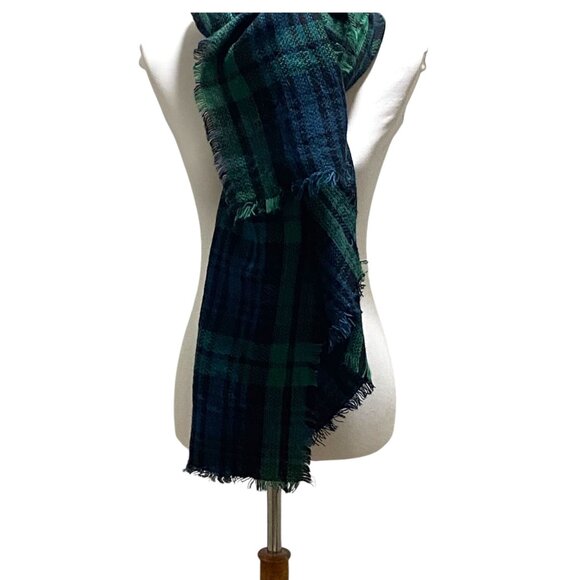 ModCloth Tartan Plaid Blanket Scarf Green One Size - Picture 6 of 14